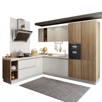 Set Kabinet Dapur Modern Modular dari Papan Partikel yang Dapat Disesuaikan dengan Wastafel dan Meja Marmer untuk Apartemen