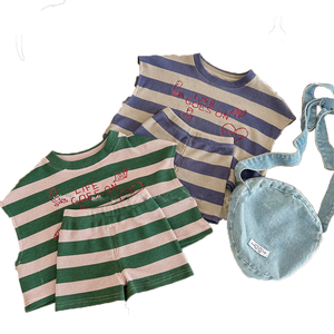 Enfants ensembles <span class=keywords><strong>2023</strong></span> été garçons et filles à manches courtes Shorts gaufré rayure deux pièces ensemble enfant en bas âge bébé fille vêtements tenue - Product Image 1