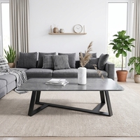 Table basse en pierre de quartz de style nordique minimaliste moderne, pieds en métal, résistante à l'eau, sans entretien, idéale pour les petits appartements