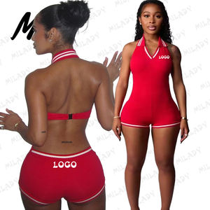 Tutina aderente da <span class=keywords><strong>donna</strong></span> in <span class=keywords><strong>cotone</strong></span> con logo personalizzato Sexy con scollo a V con scollo a vita - Product Image 6