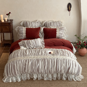 Ensemble de literie en quatre pièces en dentelle française entièrement mate en polaire pour bébé, draps, taies d'oreiller, ensembles de housses de <span class=keywords><strong>couette</strong></span> - Product Image 3
