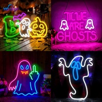 Bande lumineuse LED néon 3D fantôme, motif texte pistolet, alimentation USB, fixation murale, décoration d'Halloween, fêtes, bâtiments commerciaux