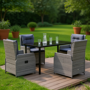 <b>Grey</b> PE Rattan Garden Dining Set 4 Seater Outdoor Furniture Contemporary Style Weather Resistant Steel <b>Frame</b> - Product Image 2
