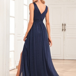 Elegante Vestido de Fiesta Largo de Gasa con Corte en A, Espalda Descubierta, Escote en V Profundo, Decoración de Lentejuelas, Antiestático, para Novia o Dama de Honor - Product Image 5