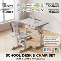 Ensemble de bureau et chaise d'étudiant en métal moderne avec hauteur réglable pour la maison et l'école