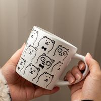 Mug en porcelaine blanche grande capacité, peint à la main, motif alpaga et ours mignons, compatible micro-ondes, cadeau de bureau assorti pour couples