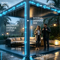 Pergola bioclimatique solaire imperméable à l'eau, toit à lamelles motorisées pour cour