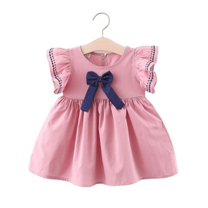 Wholesale Children Clothes New Pure Color <b>Bow</b> Fashion Summer Kids Girl <b>Red</b> Child Dress - Product Image 1