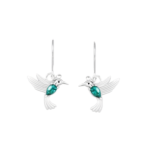 Boucles d'oreilles en forme de colibri plaqué argent avec serti en cristal cyan pour femmes, bijoux fantaisie mignons en forme d'animal, cadeau - Product Image 1