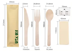Konten pisau 2-in-1, sendok biodegradable ramah lingkungan sampel gratis sekali pakai set alat makan kayu