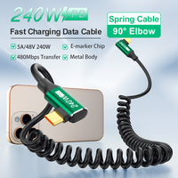 PD 240W Type C USB C Super Charge Données Câble Enroulé Ressort Rétractable Cordons De Charge Rapide pour Xiaomi pour Téléphones Huawei
