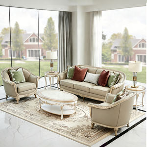 Canapé Classique de Luxe en Cuir Véritable avec Sculptures Dorées, Style Français Élégant, pour Décoration Intérieure, Salon, Nouveau Ensemble de Canapés Classiques en Bois - Product Image 2