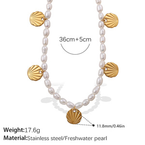 Collar de perlas de agua dulce con colgante de acero inoxidable de lujo, chapado en oro de 18k, estilo francés, para mujer. - Product Image 4