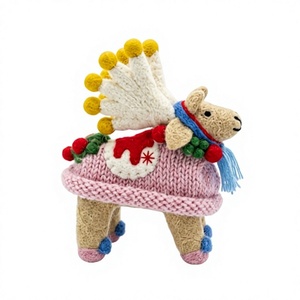 Handmade Eco-Friendly Knitted Traditional Reindeer Ornament Small Cartoon Christmas Wall Hanging Decoration Ribbon Pom Pom - Product Image 3