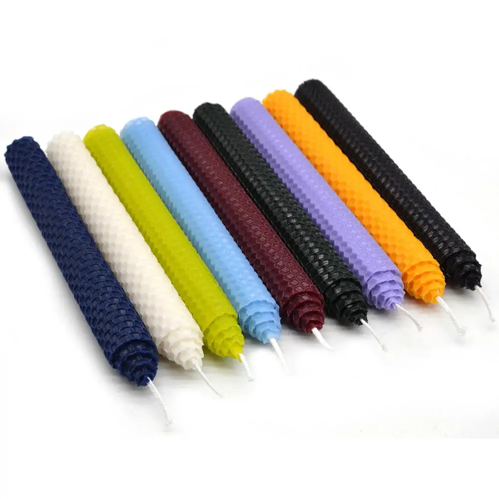 Different Size Multi-color Hand Rolled Beeswax Pillar Taper Candles