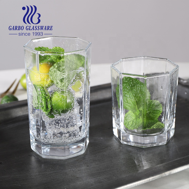 Classic in stock octangle glass cup with multi sizes 6oz 8oz 12oz for juice beverage lemonade water drinking and serving