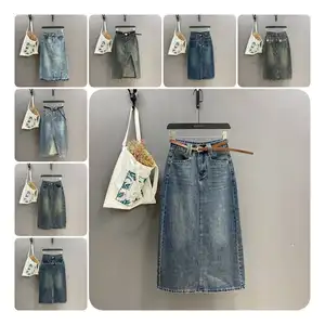 2023 Custom Dames Zomer Asymmetrisch Distressed Met Slib Lange Maxi Jeans Denim Rok Voor Dames