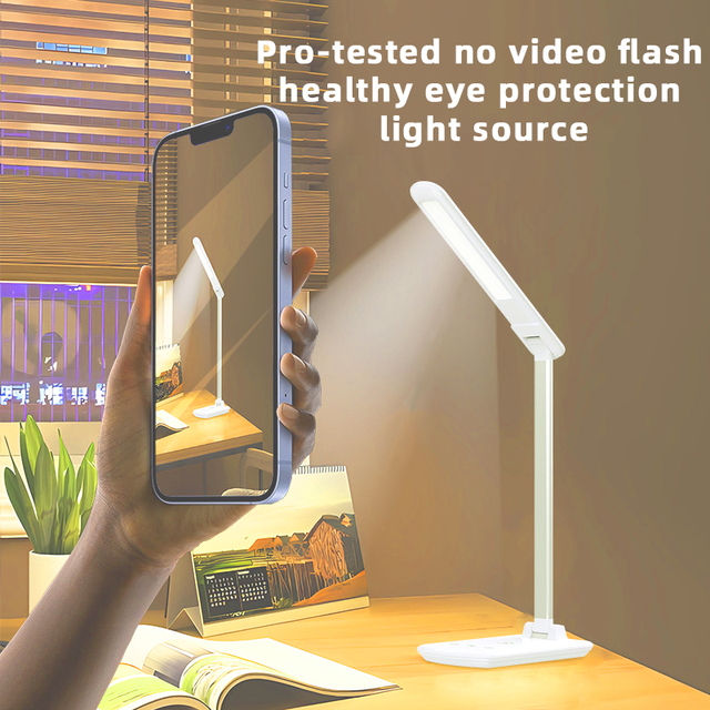 Modern Wireless Charging Desk Lamp, Plug-in LED Table Light with Dimmable Light for Home Office & Study Desk