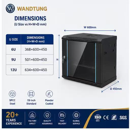 Wall Mounted Network Cabinet 6u 9u 12u Server Cabinet 600mm Width Vented Plate Door Floor Standing Server Rack