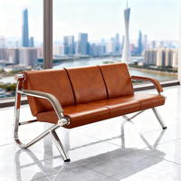 Banc moderne de haute qualité, personnalisé, stable, durable, avec structure métallique et assise en cuir, pour aéroport, bureau, salle d'attente, salon.