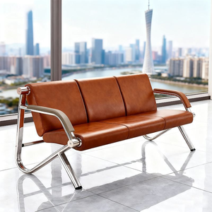 Banc moderne de haute qualité, personnalisé, stable, durable, avec structure métallique et assise en cuir, pour aéroport, bureau, salle d'attente, salon. - Product Image 5