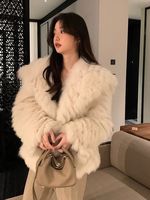 Veste en fourrure de renard blanc pleine fourrure, luxe, coutures horizontales, manteau en vraie fourrure de renard pour femme, épais et chaud pour l'hiver, pardessus en fourrure véritable