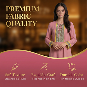 Soft <b>Pink</b> Abaya for Women Woven Trim Loose Fit Daily OEM - Product Image 3
