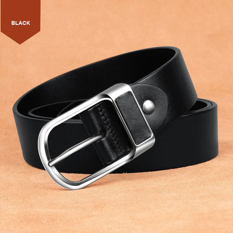 Ceinture décontractée classique avec boucle à broche unique pour pantalon en jean, ceinture de travail et d'affaires en cuir véritable pour homme