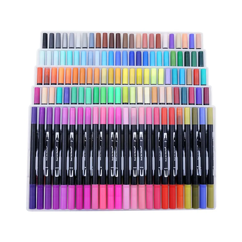 Toksik olmayan yumuşak fırça suluboya kalem 100 renk çift işaretleyici fırça kalem seti resim kalemi
