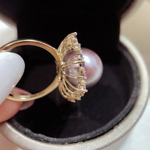 Bague en perle violette de luxe légère, 12-13 mm, naturelle, ronde, sans défaut, en argent pur, ensemble de luxe - Product Image 3