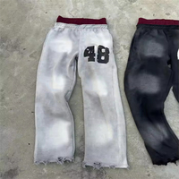 Pantalon de jogging ample et épais personnalisé pour homme, coupe décontractée, effet délavé, jambe large, double taille, style évasé