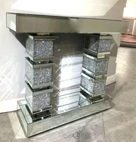 Table d'appoint à 3 niveaux, table console moderne en cristal flottant argenté, meubles miroir