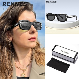 Lunettes de soleil de haute qualité pour femmes, UV400, monture rectangulaire entièrement sertie de diamants, monture blanche rouge/marron, style hip-hop, usage décontracté en extérieur - Product Image 2