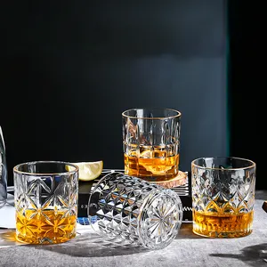 25 stil cam bardak lüks ağır taban viski Shot cam eski moda Origami düzensiz viski bardağı