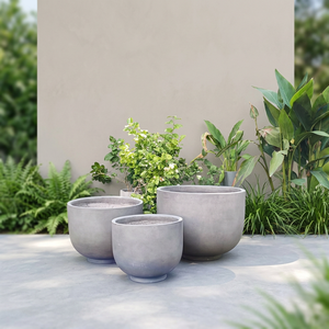 Ensemble de pots à fleurs en béton modernes pour l'extérieur, jardinières de jardin au design minimaliste, style circulaire gris pour plantes vertes - Product Image 1