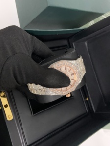 Reloj Mecánico Automático Unisex de Lujo de Acero Inoxidable 904L de Primera Calidad, Dos Tonos, Oro Rosa, Completamente Adornado con Diamantes - Product Image 3