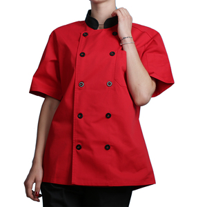 เสื้อแจ็คเก็ตเชฟแบบมีกระดุมสองแถวแขนสั้นสีแดงใส่ได้ทั้งชายและหญิง - Product Image 4