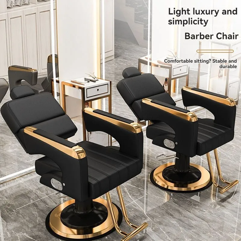 Cadeira de barbeiro profissional reclinável equipamento de cabeleireiro cadeira de cabelo chaise de cabeleireiro ouro móveis comerciais para salão de beleza