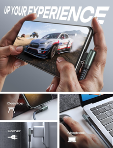 Cable USB Tipo-C de 240 W de Alta Velocidad y Cable USB-C de Carga Rápida de 240 W, Cable de Nailon Trenzado en Ángulo Recto, Cable de Carga USB-C 2 en 1 - Product Image 2