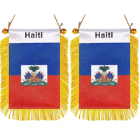 Drapeau de voiture miniature à suspendre pour rétroviseur, décoration avec ventouse et bannière à franges dorées