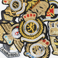 Écusson thermocollant en sequins, broderie, vêtements, couronne et bouclier, écusson personnalisé en sequins brodés