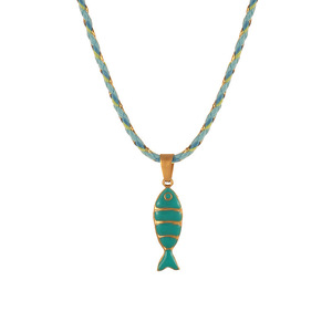 Collar con Colgante de Pez Esmaltado Colorido Estilo Océano, Cadena de Cuerda Trenzada Chapada en Oro de 18K para Mujer - Product Image 5