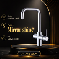 Robinet mélangeur de cuisine purificateur d'eau en laiton à double poignée, à montage sur plan, avec cartouche céramique, finition polie, pour salle de bain moderne