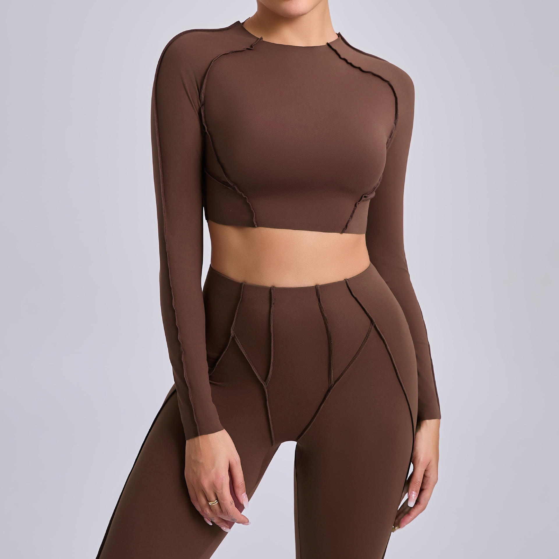 2026 Women's Quick-Drying Long-Sleeved Fitness Top Blouse Solid Color Yoga Suit Outdoor Running Elastic Waist Front Shorts