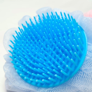 <b>Pet</b> Bath Massage <b>Brush</b> For Dog Plastic With Mesh Cover Blue And Pink - Product Image 3