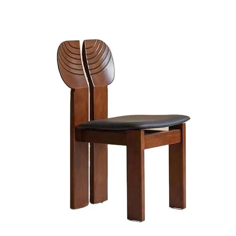 Cadeira de jantar de madeira maciça de alta qualidade por atacado de fábrica Cadeira de madeira de borracha com encosto alto
