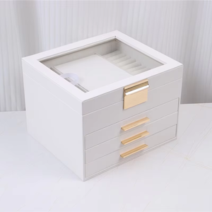 Wholesale Multi Layer Jewelry <b>Storage</b> Box With Clear Top Lid And 3 Drawers Leather Jewelry Organizer For Necklaces <b>Rings</b> - Product Image 3