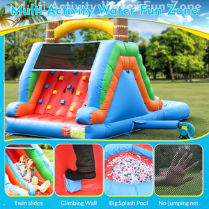 <span class=keywords><strong>Toboggan</strong></span> aquatique <span class=keywords><strong>gonflable</strong></span> commercial en PVC à double voie pour adultes et enfants, avec <span class=keywords><strong>piscine</strong></span> à jets d'eau et structure d'escalade, souffleur inclus - Product Image 4