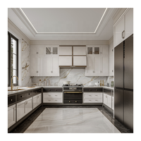 Ensemble complet de meubles de cuisine RTA blancs de style américain pour projet d'appartement, avec îlot central