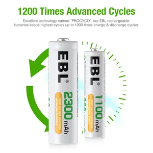 EBL 16 batteries combinées 8 piles AA 2300mAh 8 piles rechargeables AAA 1100mAh